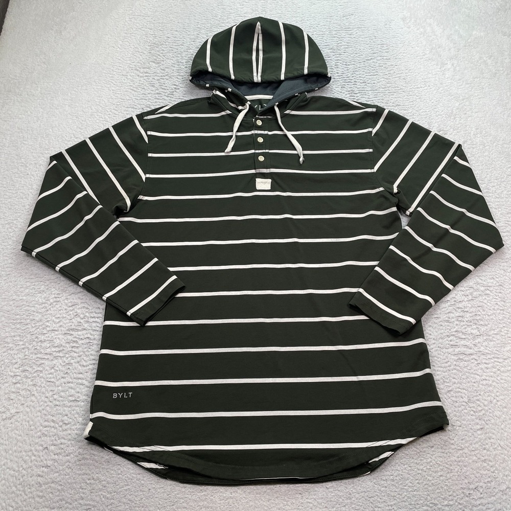 BYLT Drop Cut L/S Hooded Henley Lux Top Men's Size Large Cotton Stretch Pullover
